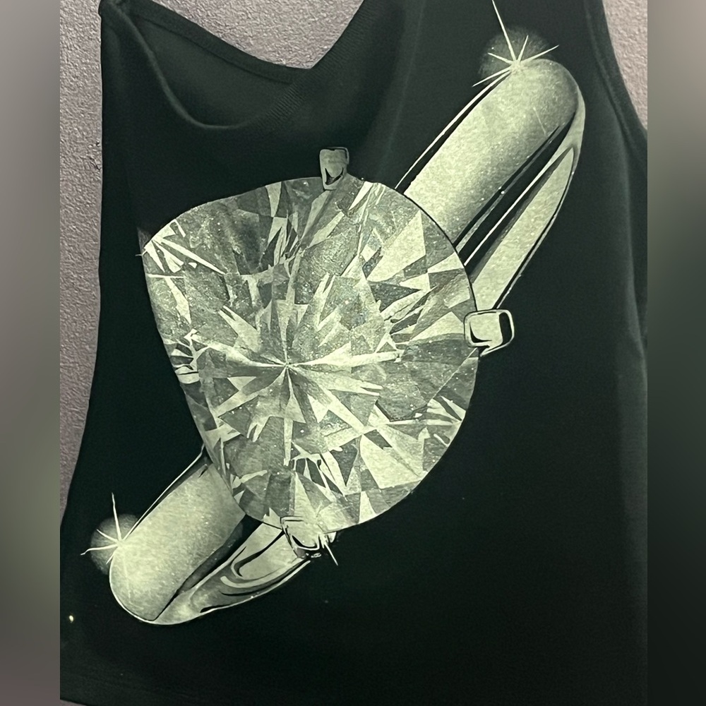 Diamond ring glitter black white bling tank top cropped crop one shoulder cami